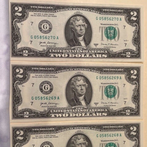 3 New $2 Bills 2017A Consecutive Low Serial # 68 To # 70 Two Dollar Notes Uncirc - Picture 5 of 5